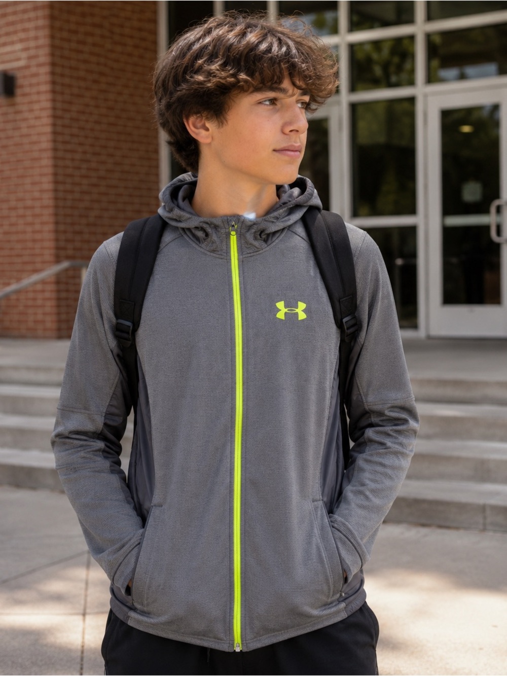 Under Armour Storm Boys Full Zip Fleece Hoodie Jacket Grey Youth XL
